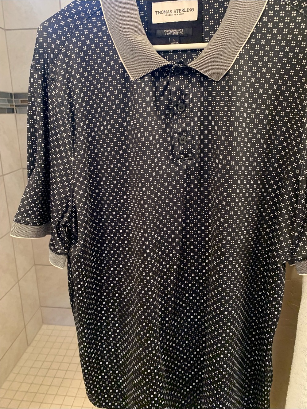 Black Micro-Pattern Polo Shirt